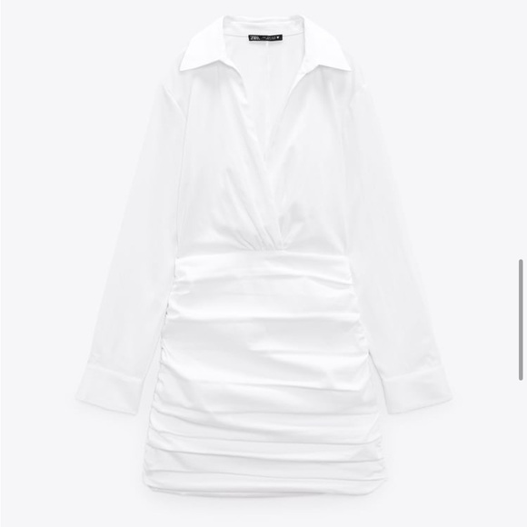 Zara white ruched shirt dress - Picture 5 of 7